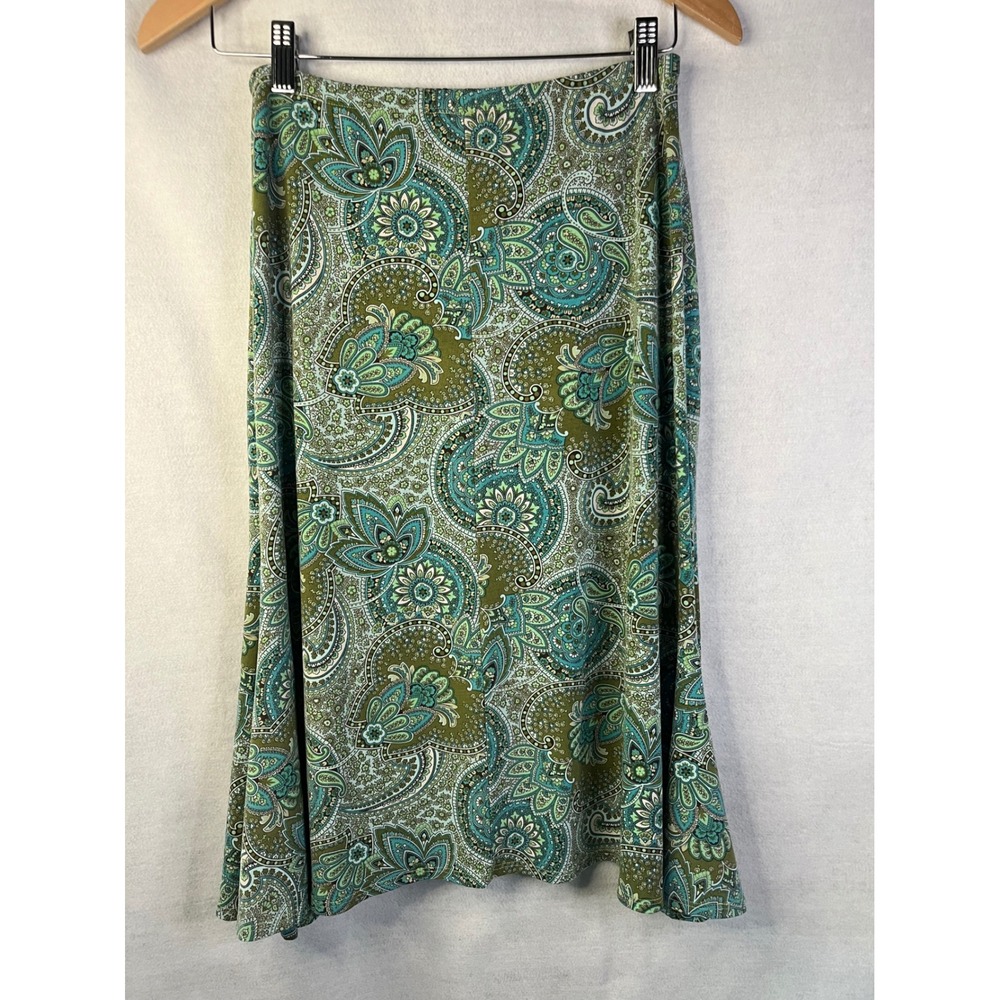 Susan Lawrence women's paisley green skirt elastic waist S Bohemian Whimsical